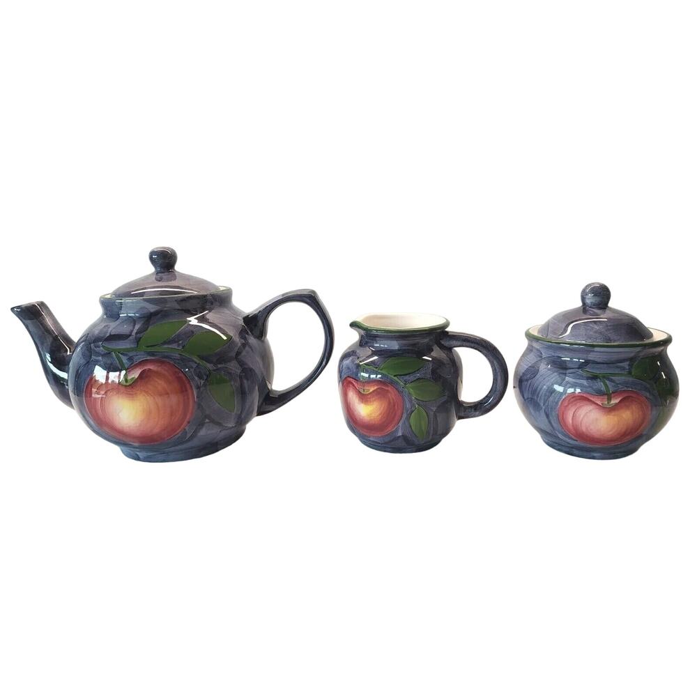 VTG Teapot with Cream & Sugar three piece Set HAND PAINTED IN THAILAND